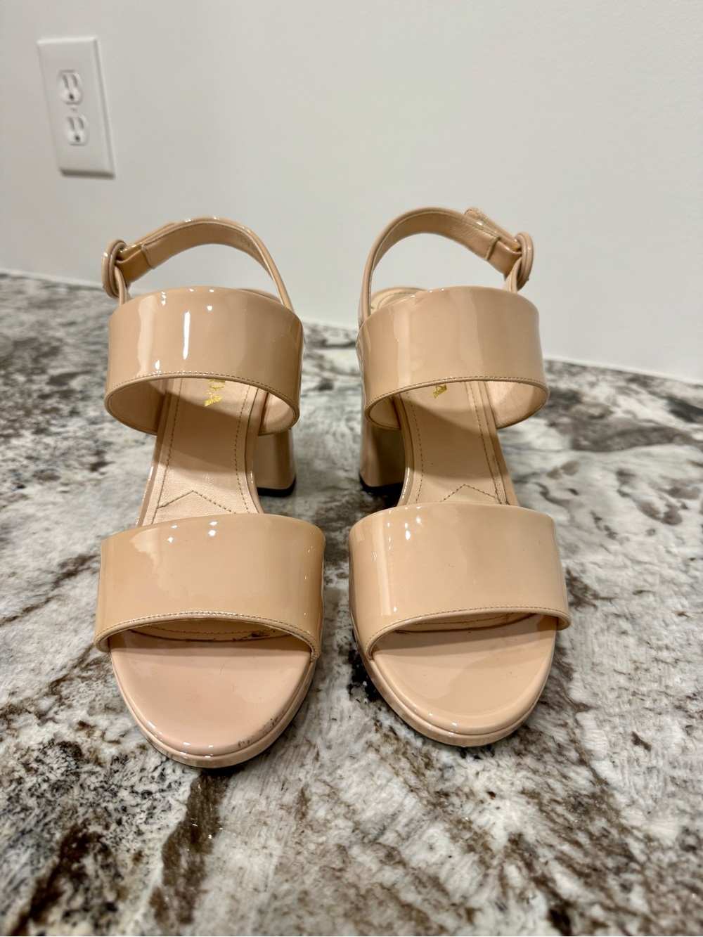 Prada Slingback Platform Strappy Sandals – Tan/Nude Patent Leather | EU 38